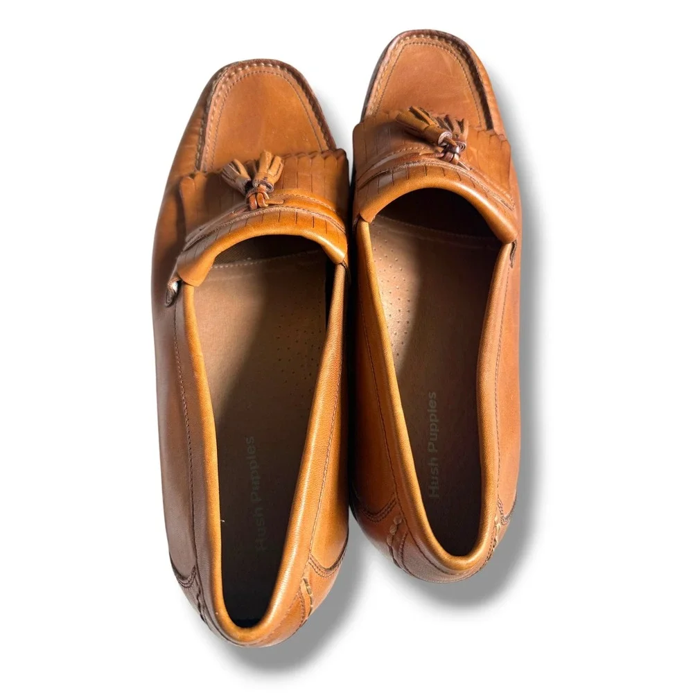 Hush Puppies Loafers Mens 13 Tan Brown Leather Kiltie Tassel Moc Toe Slip On